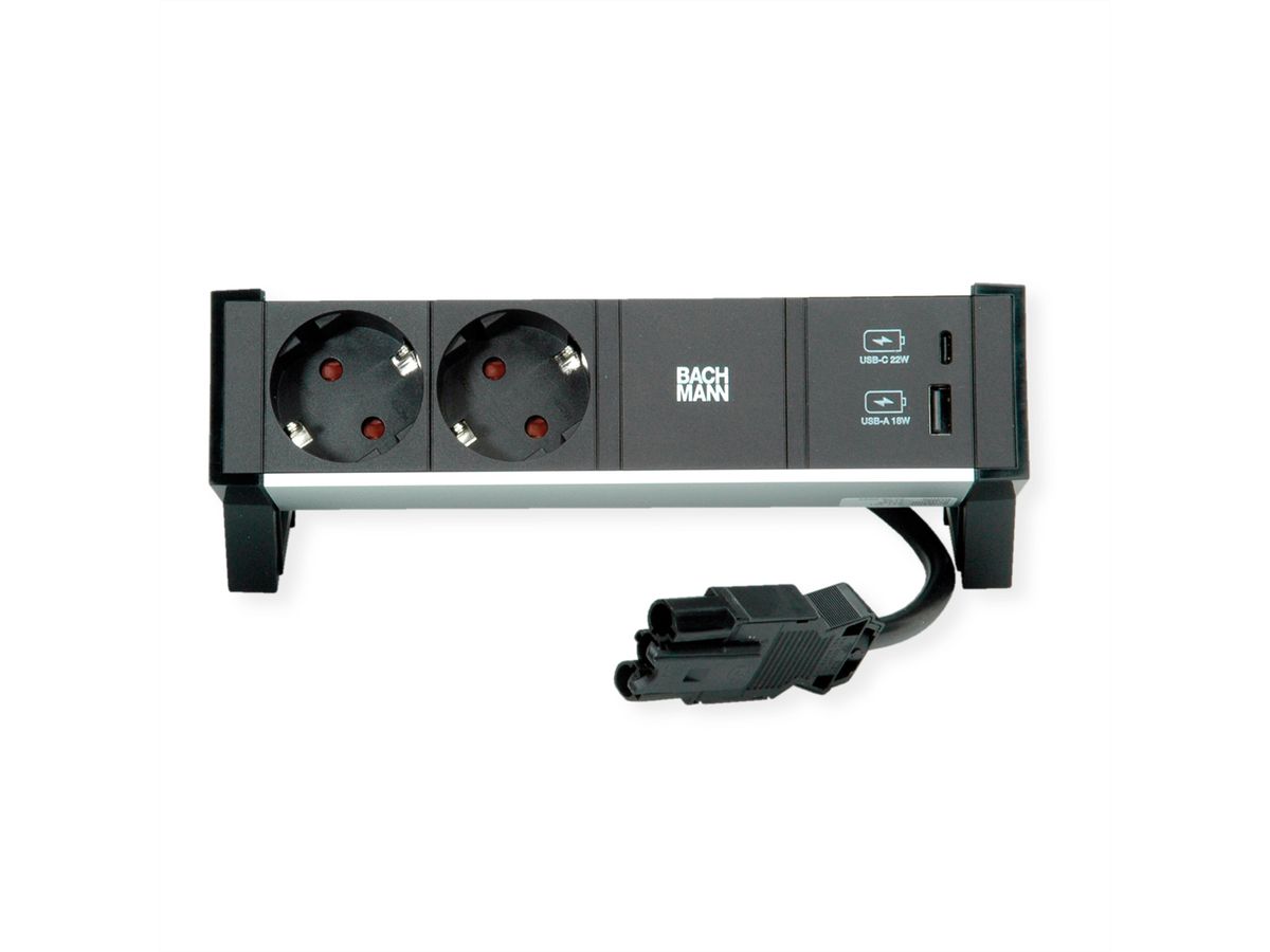 BACHMANN DESK2 ALU BLACK 2x contact de protection USB