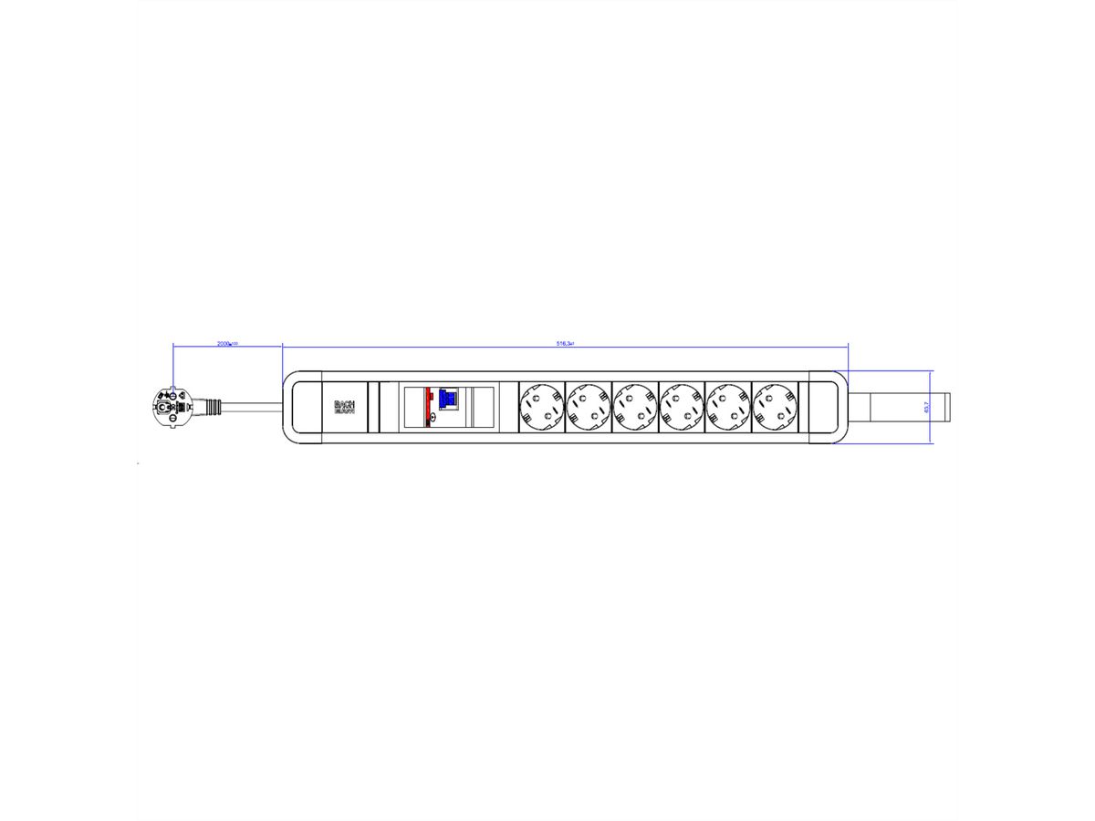 BACHMANN PRIMO 2 6xCEE7/3 1xFI mit Schlaufe 2,0m CEE7/7 RAL6028