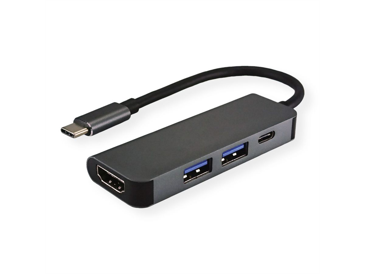 VALUE USB Typ C Dockingstation, HDMI 4K, 2x USB Typ A + Typ C PD