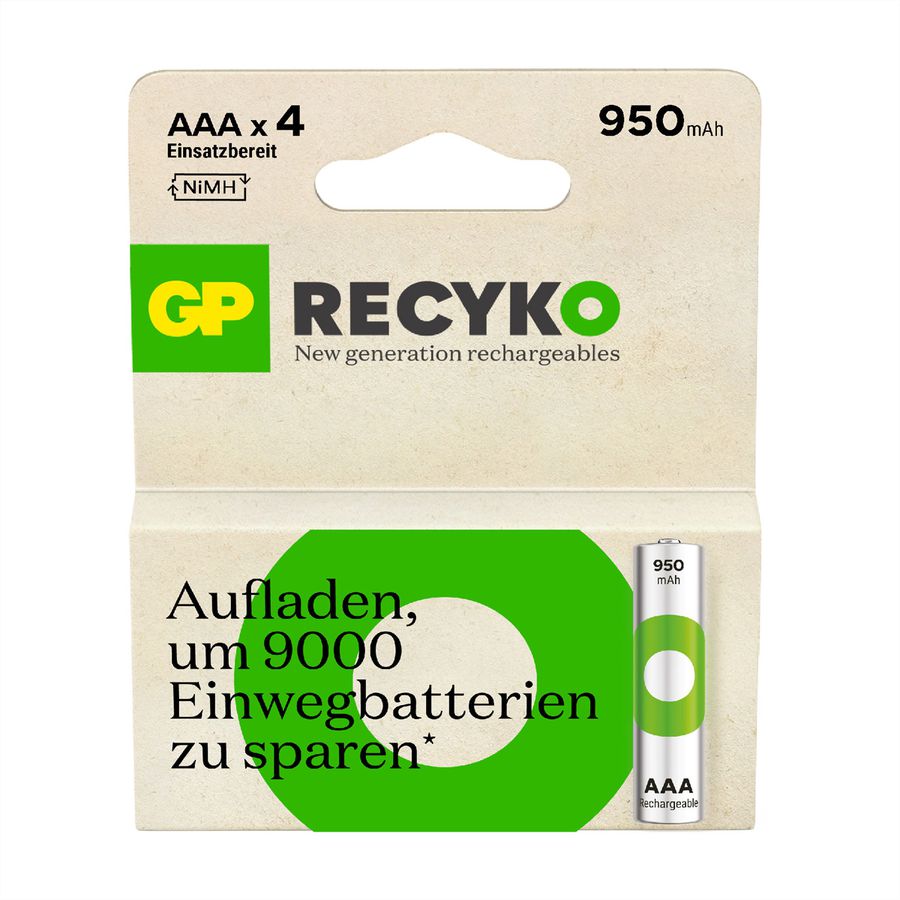 GP Batteries Recyko+, Akku 4xAAA, 950 mAh, 1,2 V