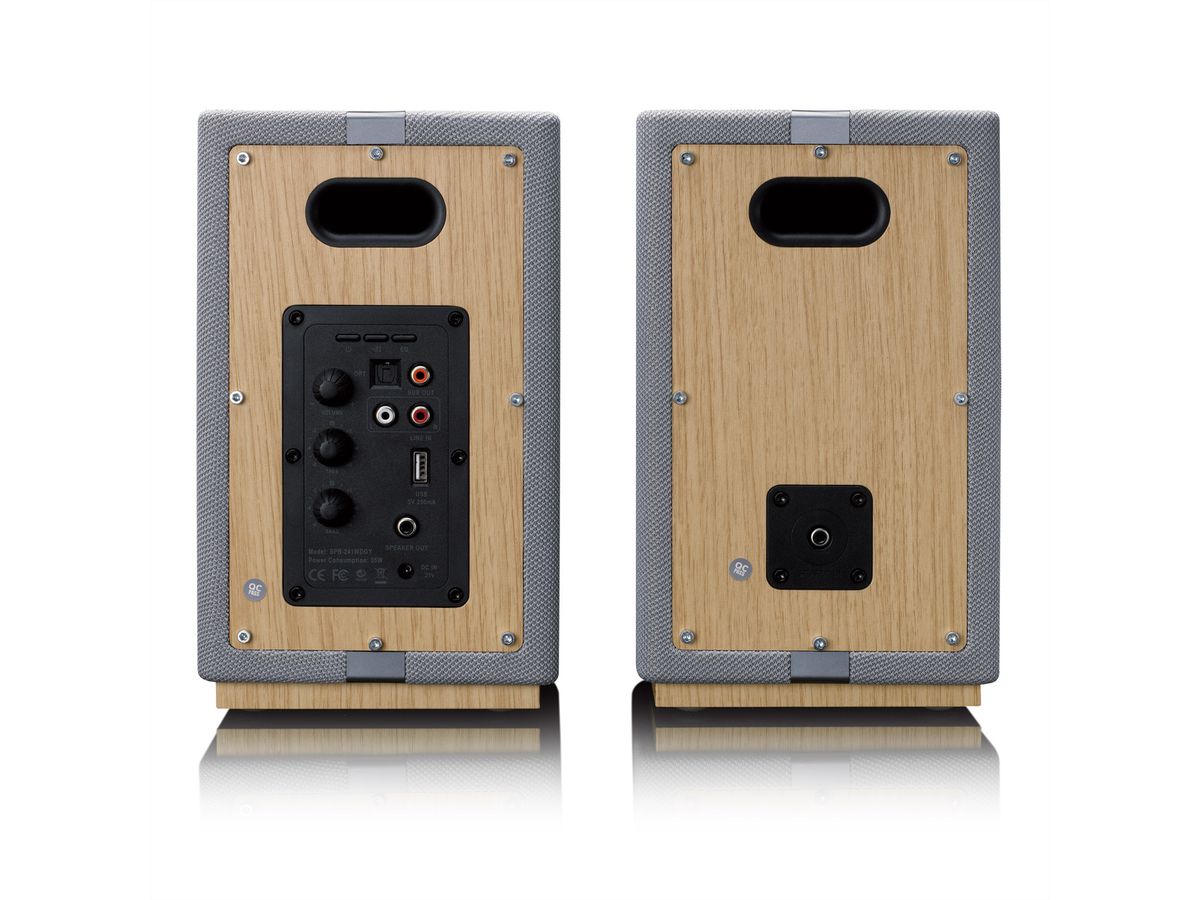 Lenco Aktiv Lautsprecher, 2x40W, Wood,, BT, opt.In, USB, AUX, SUB-Out, IR-FB.