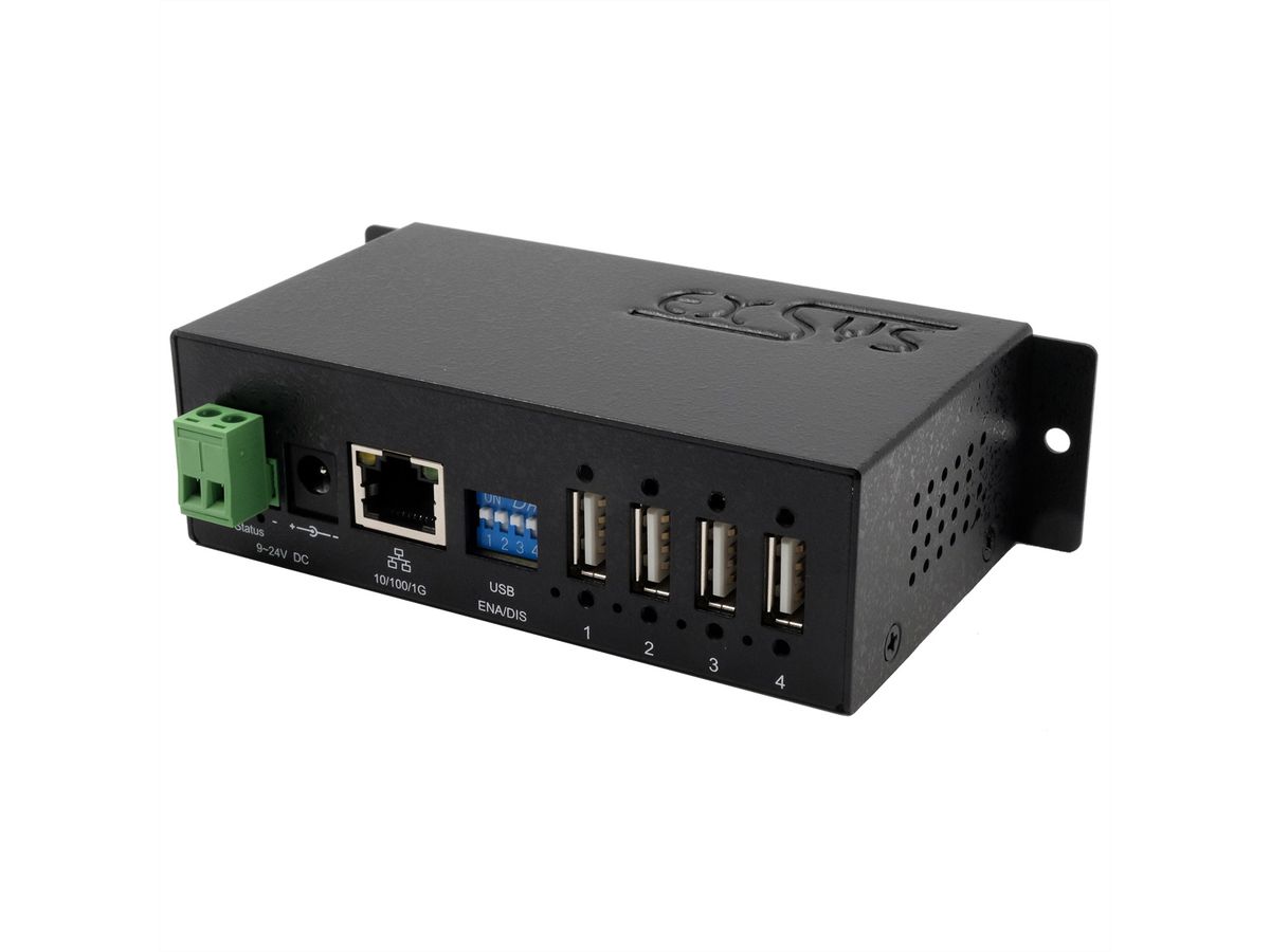 EXSYS EX-6003HMVS Device Server 4x USB 2.0, DIN-Rail-Kit, Metall-Gehäuse