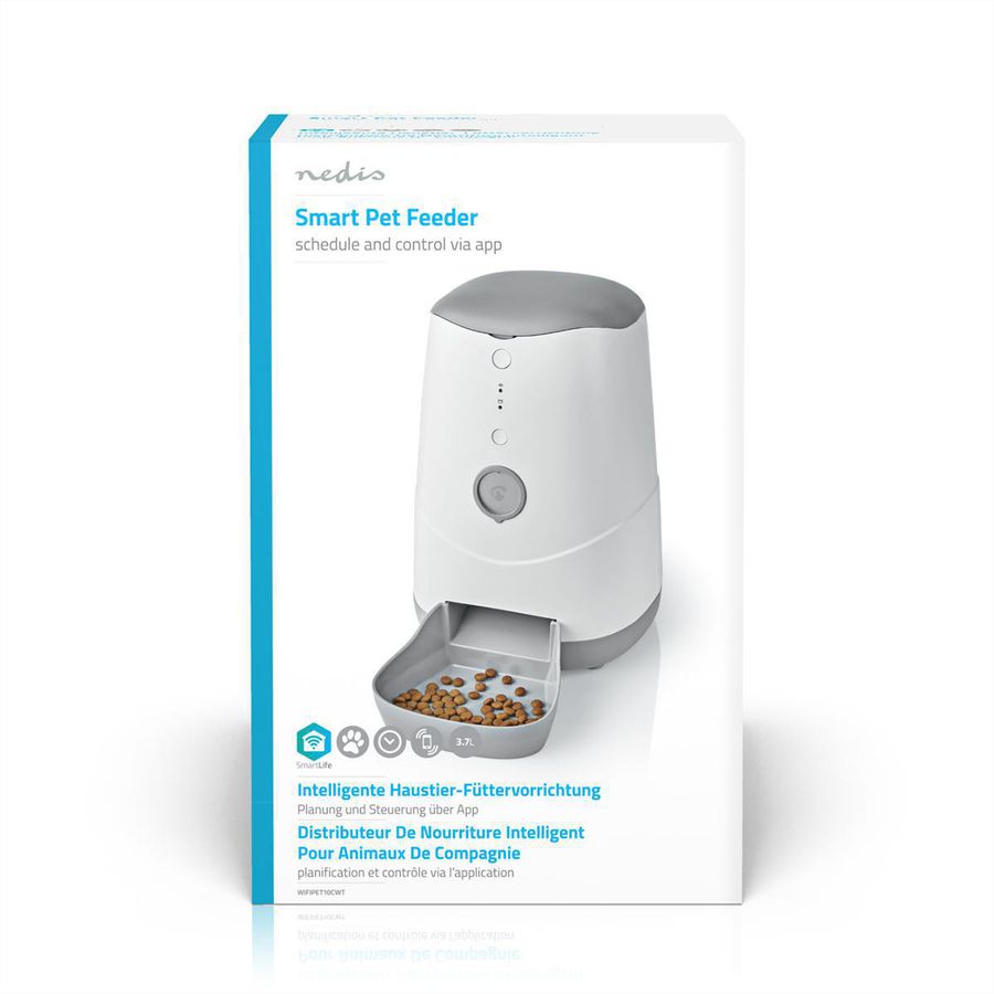 Nedis SmartLife Futterspender Wi-Fi 3.7 l für Hunde und Katzen, Android™ / IOS, Weiss,Grau