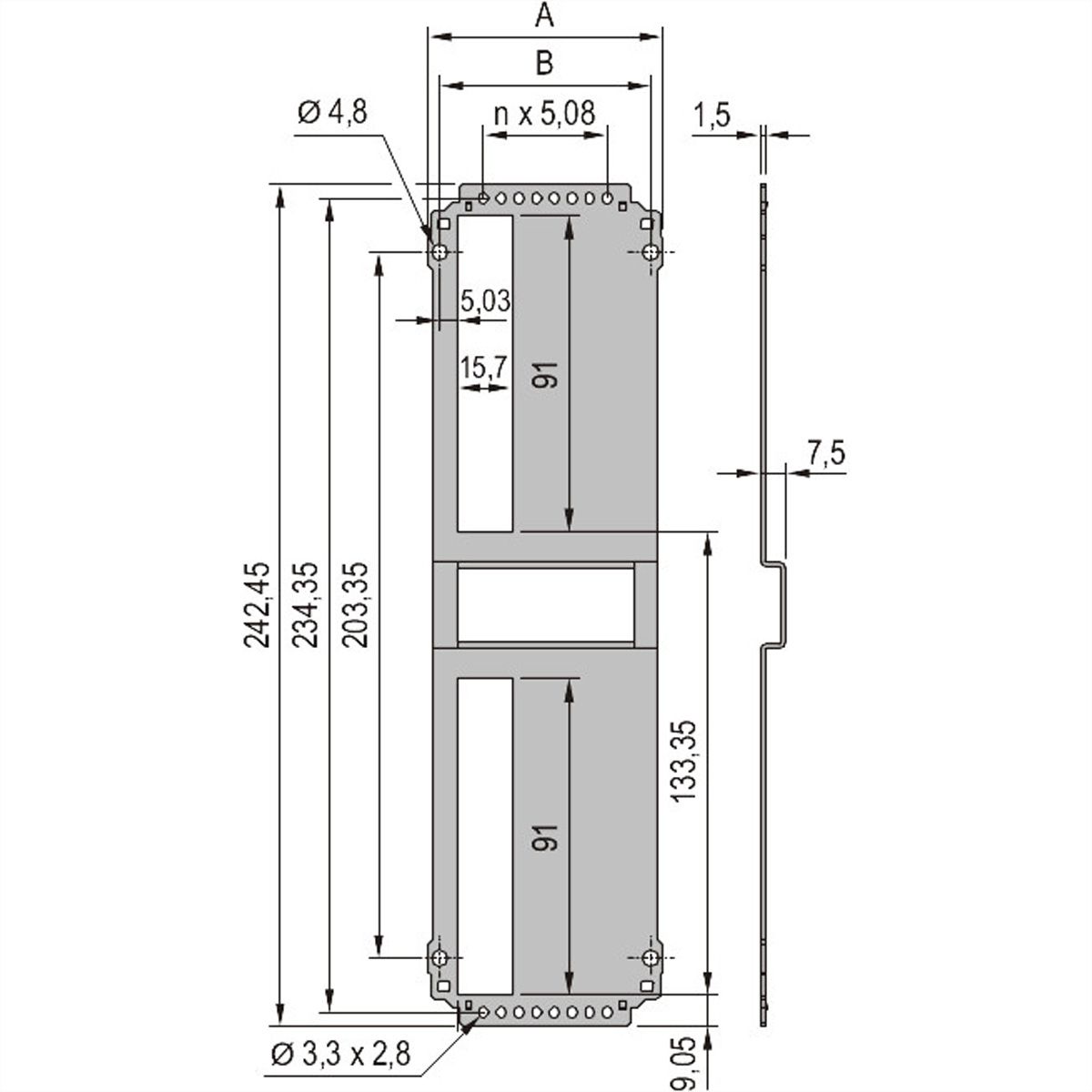 Panneau arrière de l'unité enfichable de type cadre SCHROFF, découpe pour un connecteur, 6 U, 10 HP