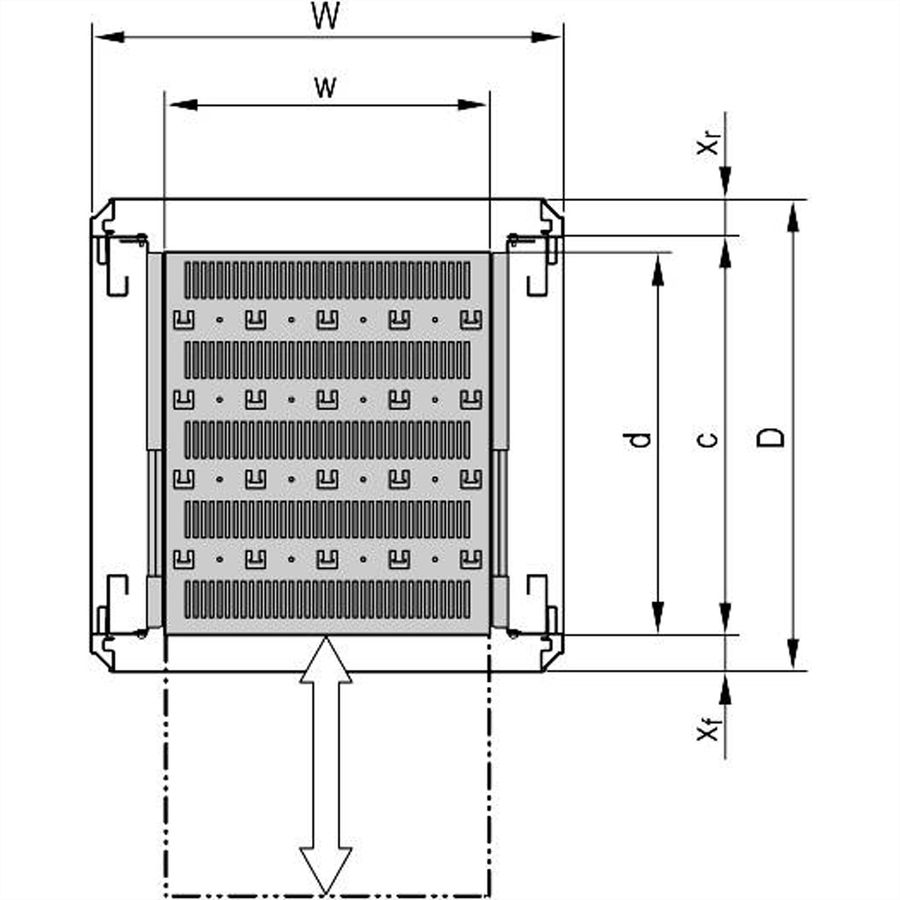 SCHROFF Varistar 19'' étagère, télescopique, 30 kg, RAL 7035, 600W 800D