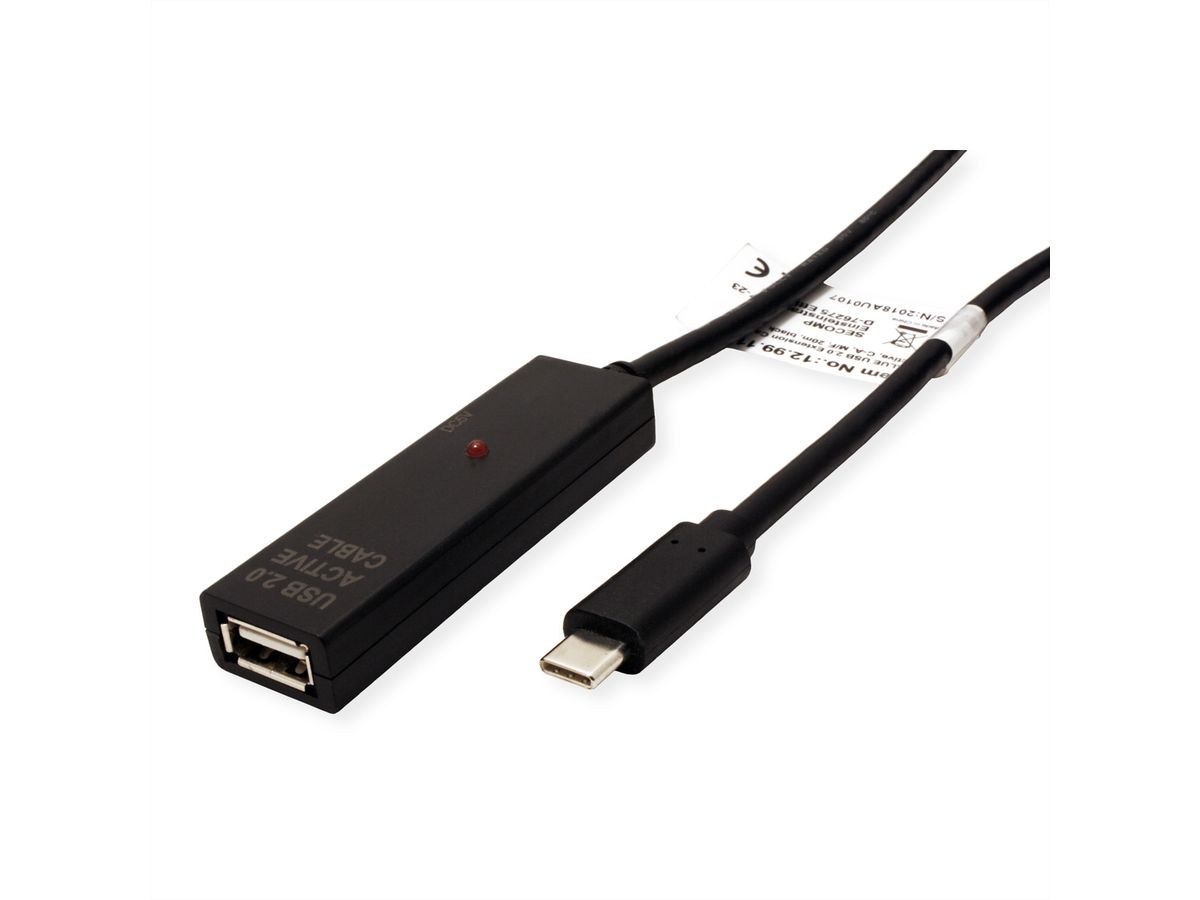 VALUE USB Prolongation active 2.0 avec Repeater, A-C, noir, 20 m