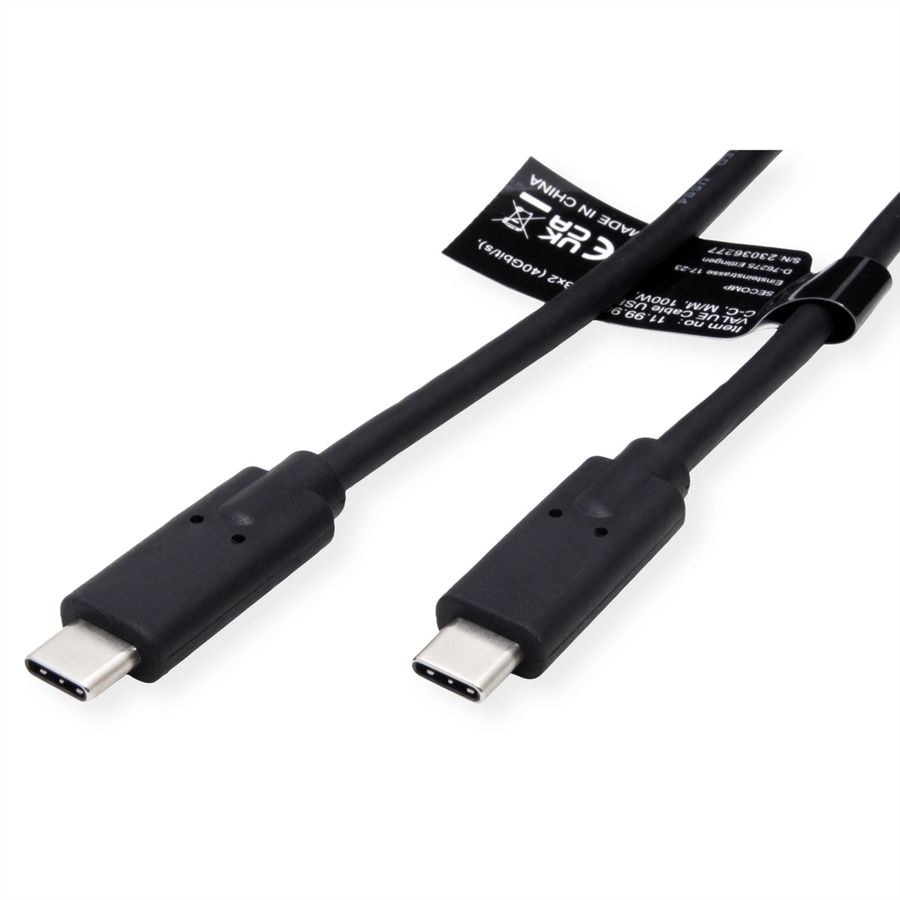 VALUE Câble USB4 Gen3x2, C–C, M/M, 8K UHD-2, 40Gbit/s, 100W, noir, 0,5 m