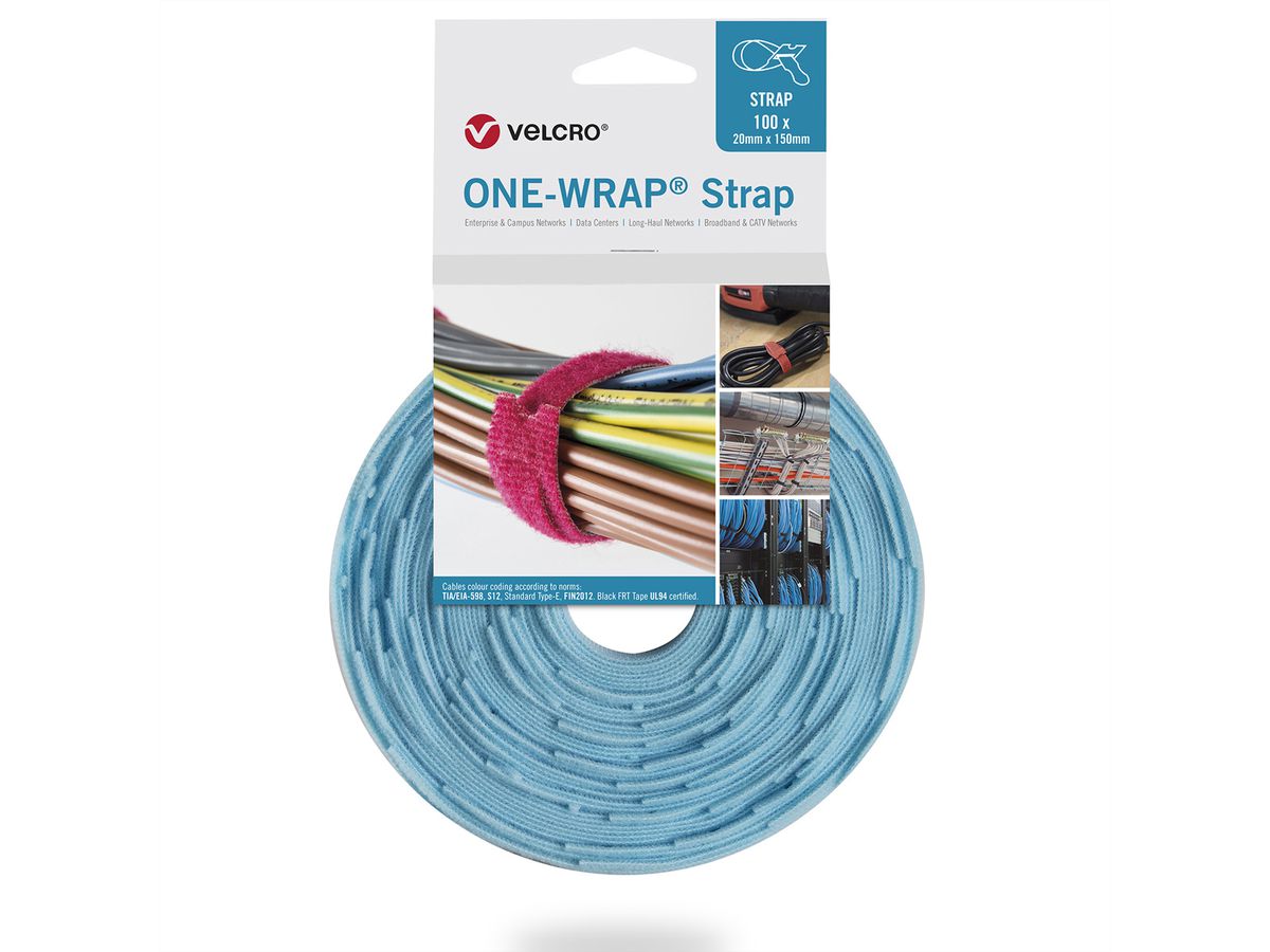 VELCRO® One Wrap® Strap 20mm x 150mm, 100 pièces, turquoise