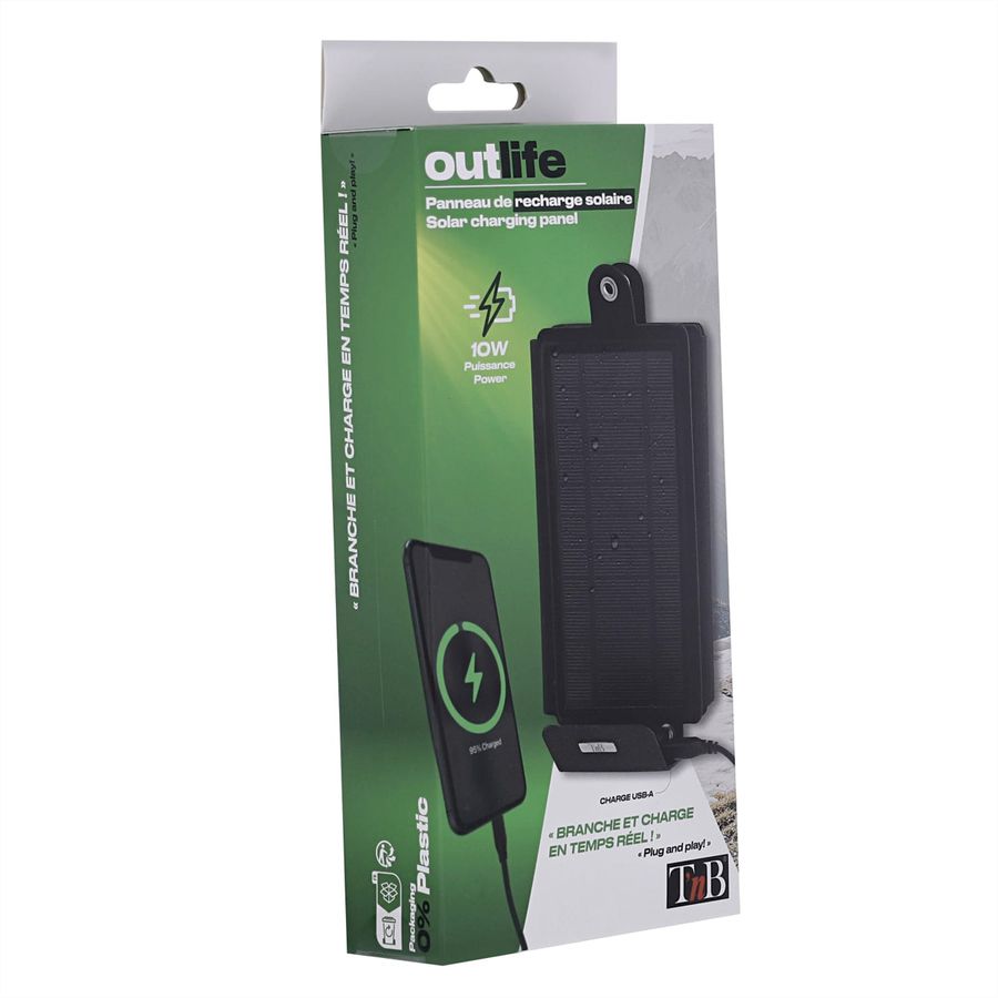 Panneau solaire T'nB OUTLIFE 10W, noir, USB-C, 6W, IP65, noir, 4 Meter