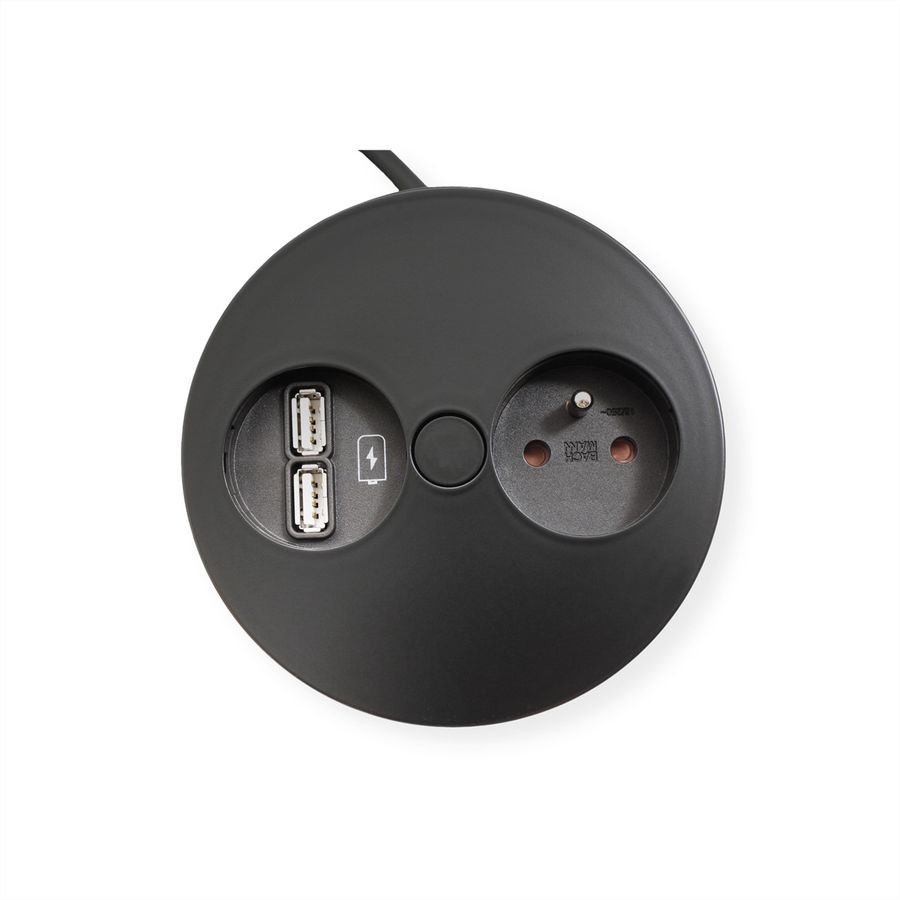 BACHMANN TWIST 1xUTE 1xUSB Charger, AEH RAL9005 30GE, schwarz, 2 m