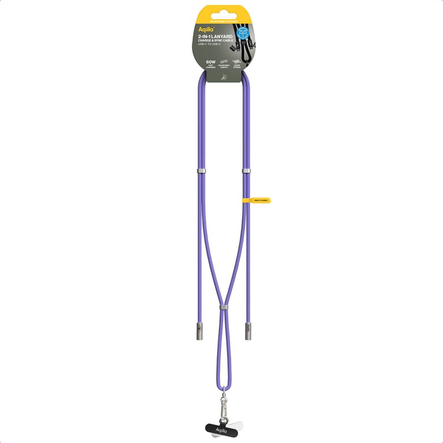 Câble de recharge et de synchronisation Aqiila Lanyard CC4, 60 W, type C vers type C, violet