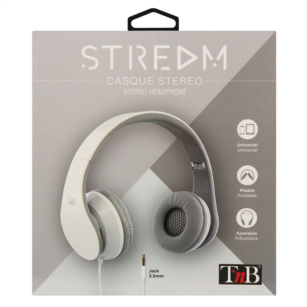 T'nB STREAM Kopfhörer, mit Kabel, weis, faltbar, 20-20000 HZ, 3.5mm Jack