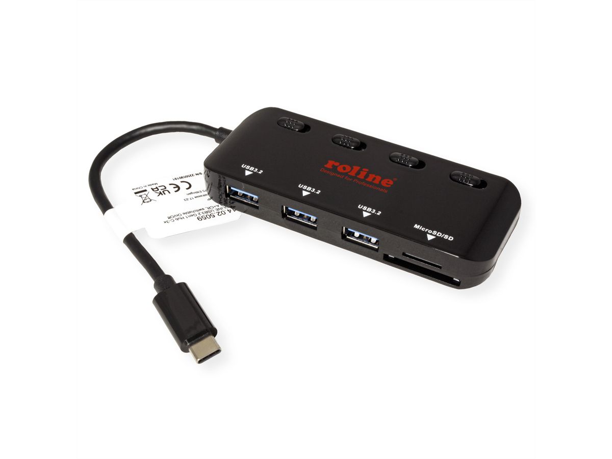 ROLINE Hub USB 3.2 Gen 1, 3 ports, type C, 1 port Cardreader