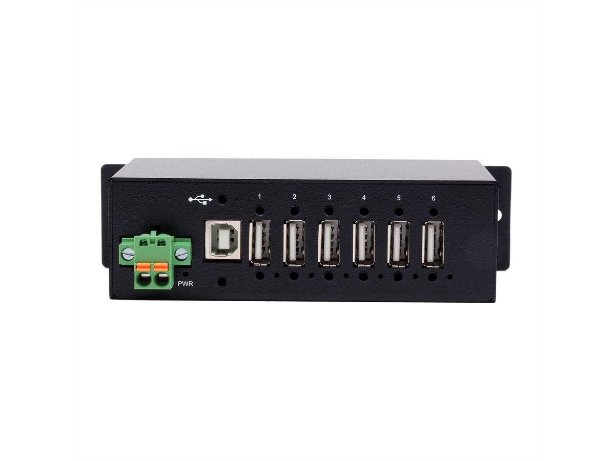 EXSYS EX-1596HMVS 6 Port USB 2.0 Metall HUB mit 15KV ESD Überspannungs-Schutz (Din-Rail)