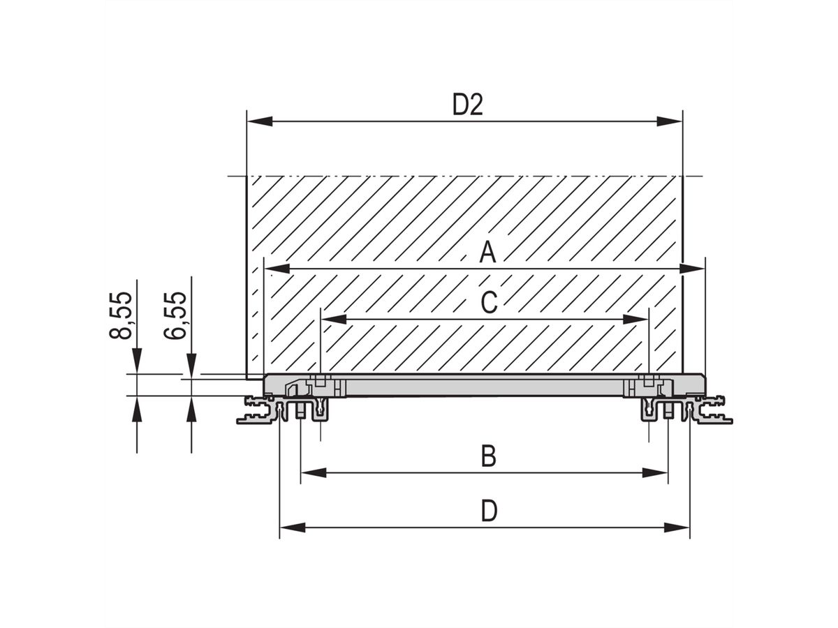 SCHROFF Rail de guidage multipièce, pièce intermédiaire, extrusion plastique, 1000 mm, largeur de rainure 2 mm, gris, 10 pièces