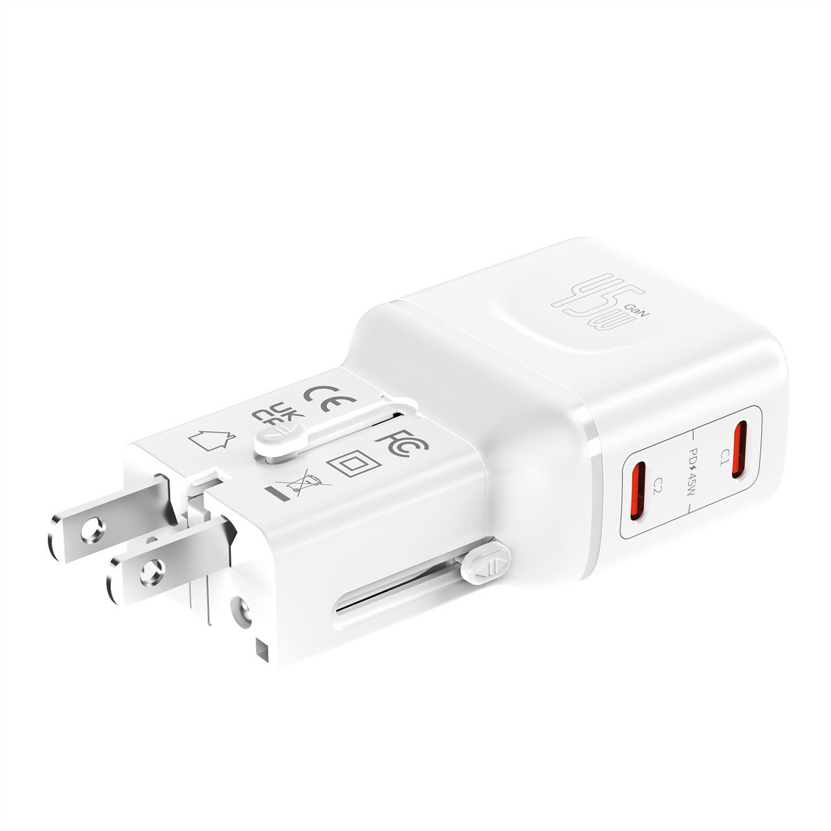 VALUE Chargeur de voyage, EU/UK/US, 2 ports USB C, 45 W