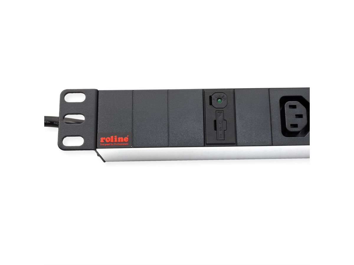 ROLINE 19-Zoll-Steckdosenleiste 8-fach C13 + C14-Stecker, 10A, silberfarben, 2 m