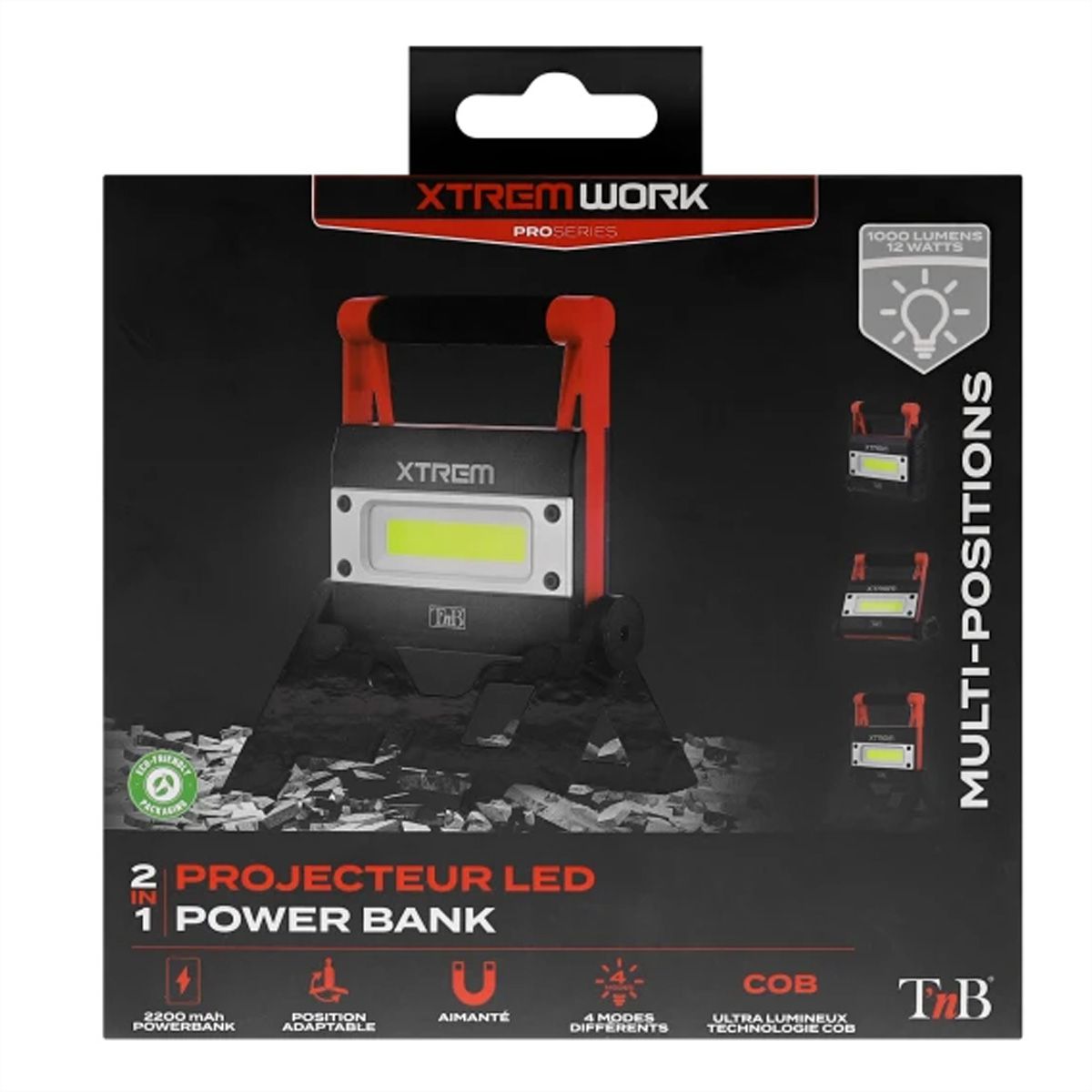 T'nB Xtremework Scheinwerfer 1000 Lumen 4 Modis, 12W, eingebaute Powerbank