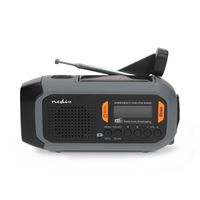 Radio d'urgence Nedis DAB FM avec manivelle, panneau solaire et batterie externe, Radio d'urgence portable pour les situations d'urgence, le camping et les activités de plein air