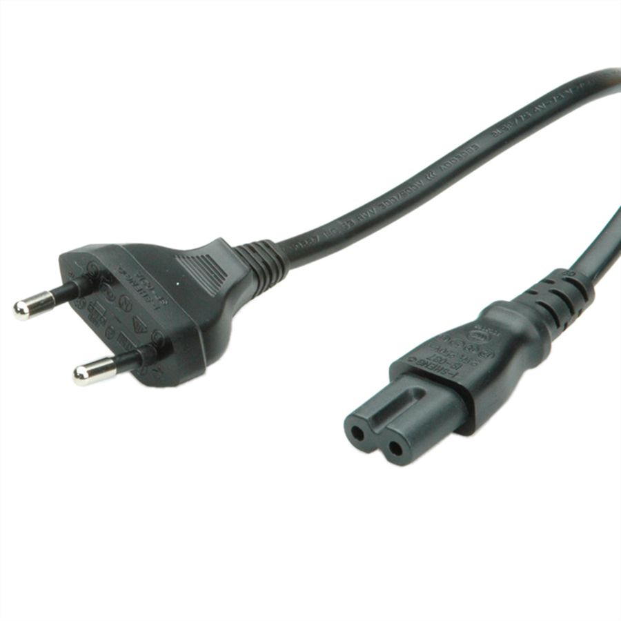 VALUE Netzkabel Euro-Flachstecker auf C7, 2polig, schwarz, 3 m