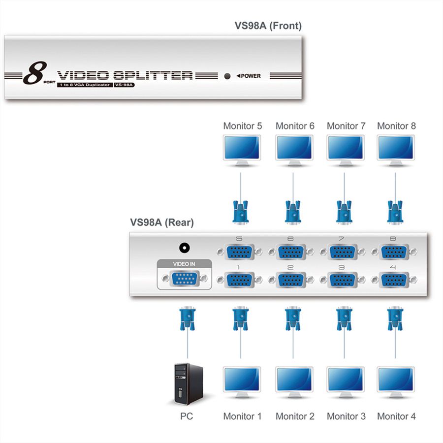 ATEN VS98A VGA Video-Splitter, 300MHz, 8fach