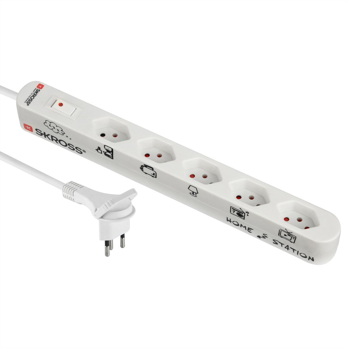 Skross bloc multiprise 5x T13, Fiche plate, interrupteur, blanc