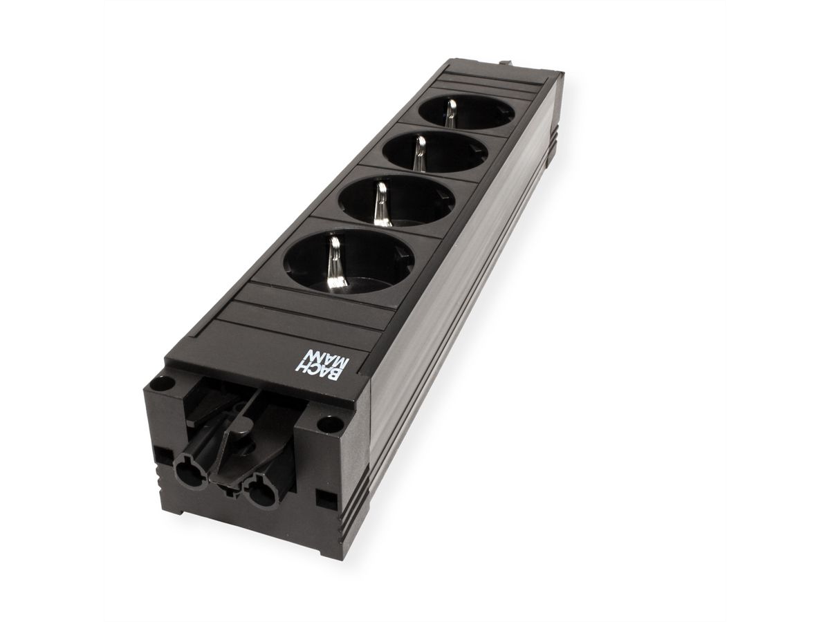 BACHMANN STEP BASE 4xCEE7/3 GST18, CEE 7/7 fiche de contact de protection C19 0,75m, noir
