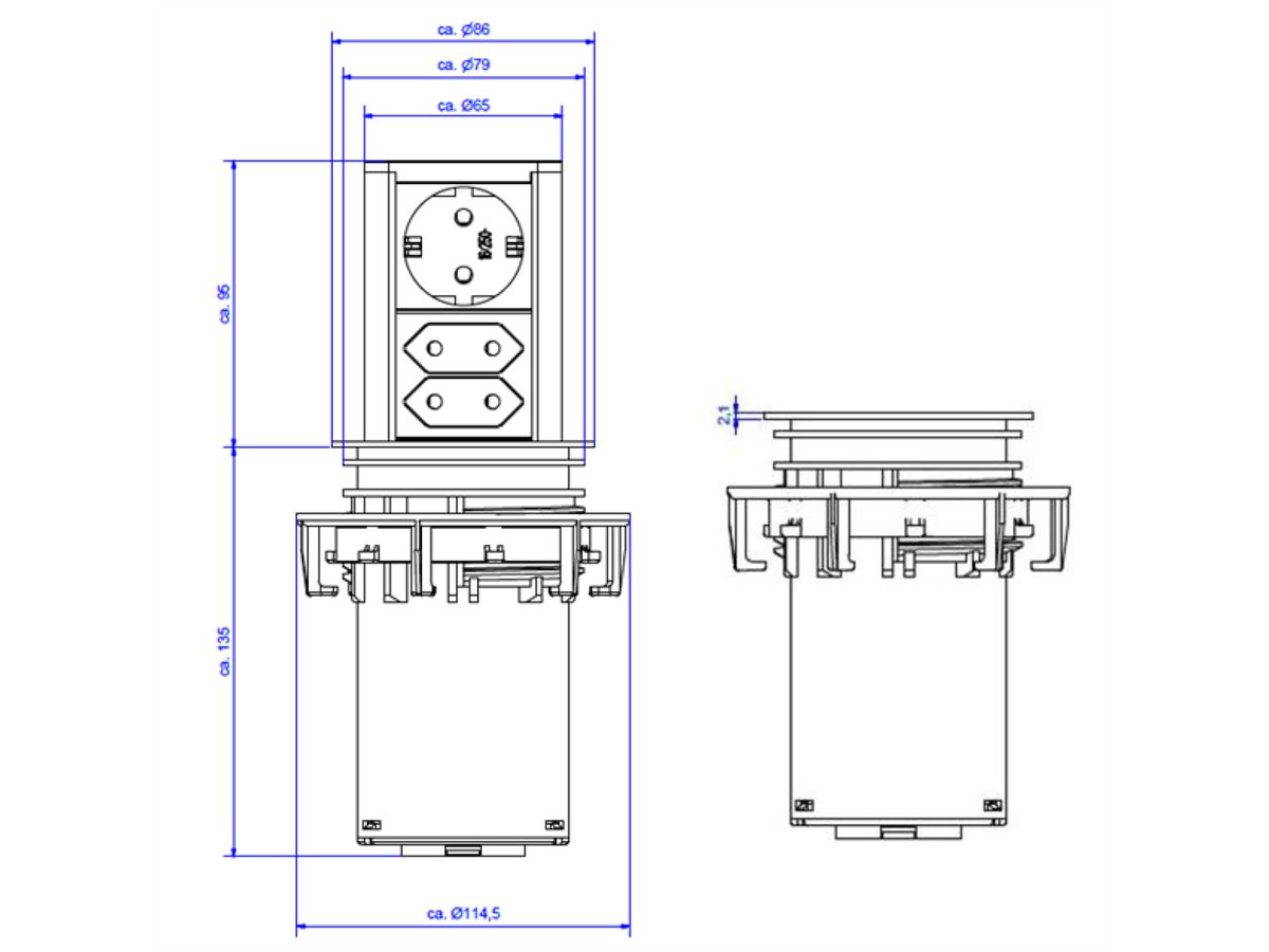 BACHMANN ELEVATOR 1x CEE 7/7 2x Euro, schwarz, 2 m