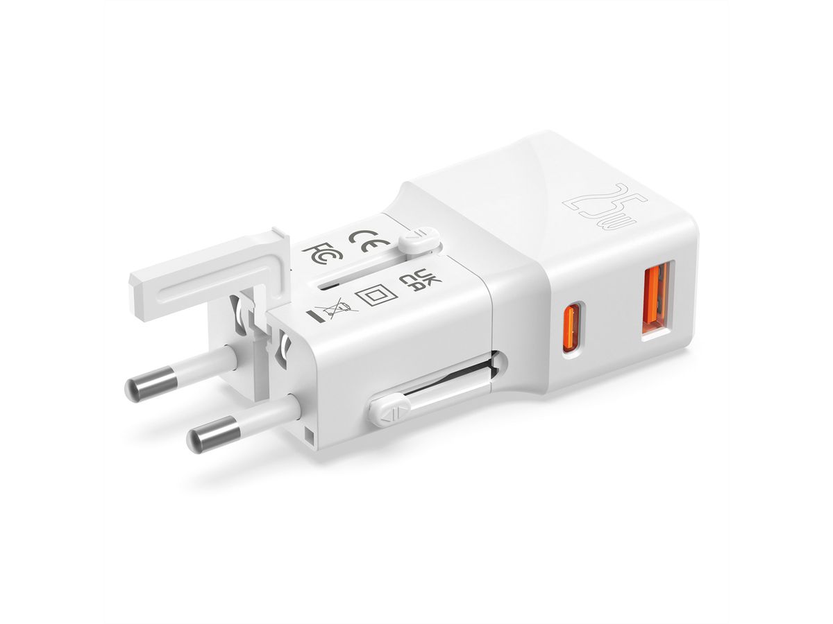 VALUE Chargeur de voyage USB avec prise UK/US/Euro, 2 ports, 1x QC3.0 A + 1x C (PD), 25W