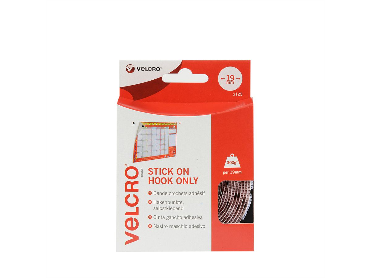 VELCRO® Boutons ronds 19mm x 125 blancs, crochets autocollants