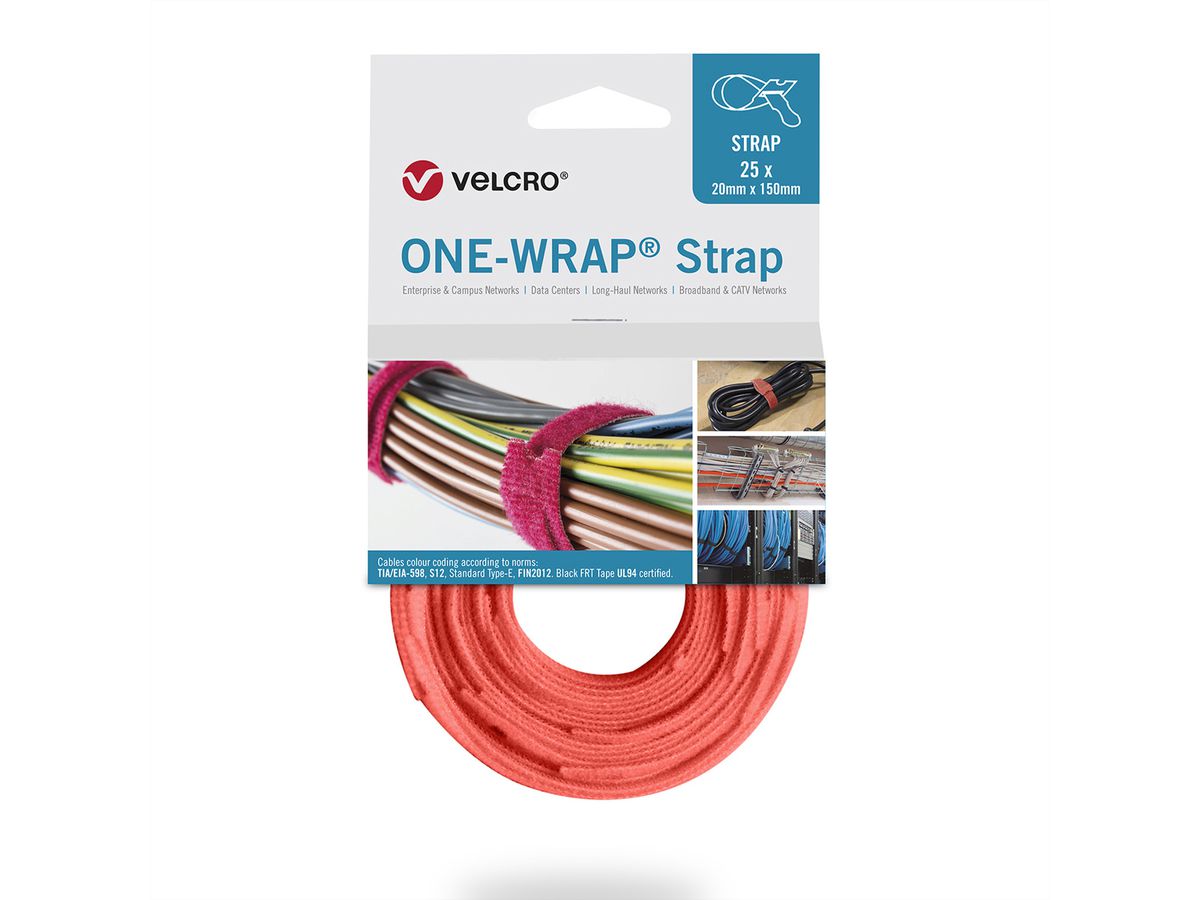 VELCRO® One Wrap® Strap 20mm x 200mm, 25 pièces, orange