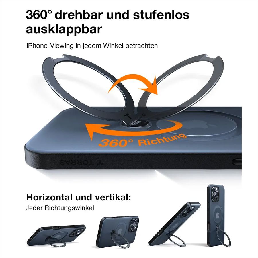 Torras UPRO Ostand Spin Case, iPhone 16 Pro, MagSafe, noir