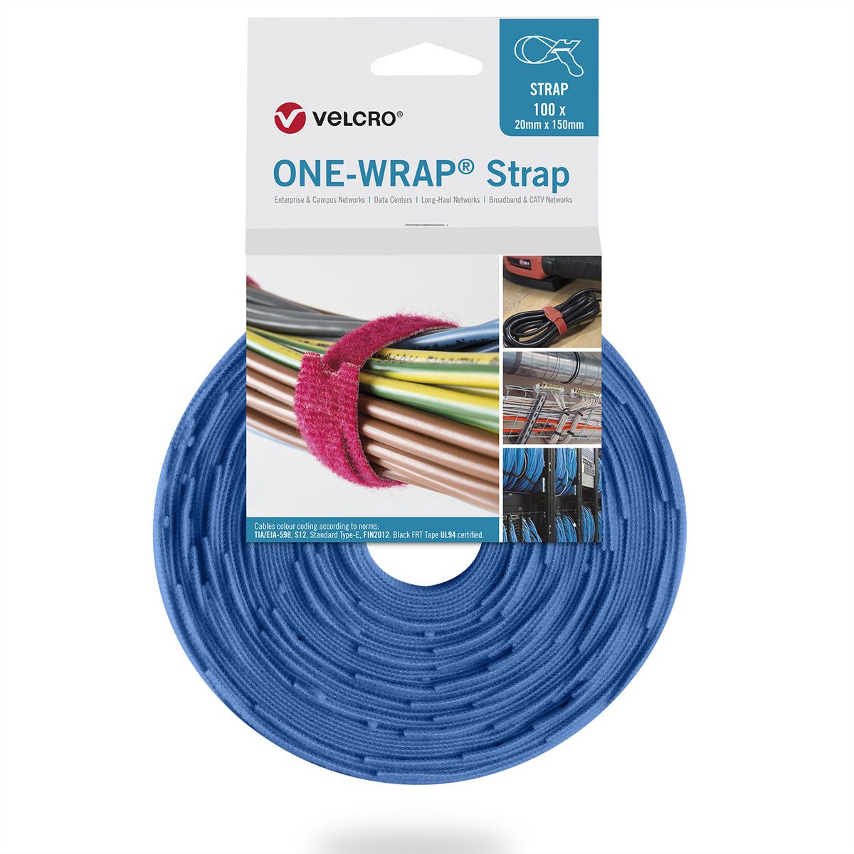 VELCRO® One Wrap® Strap 20mm x 150mm, 100 pièces, bleu