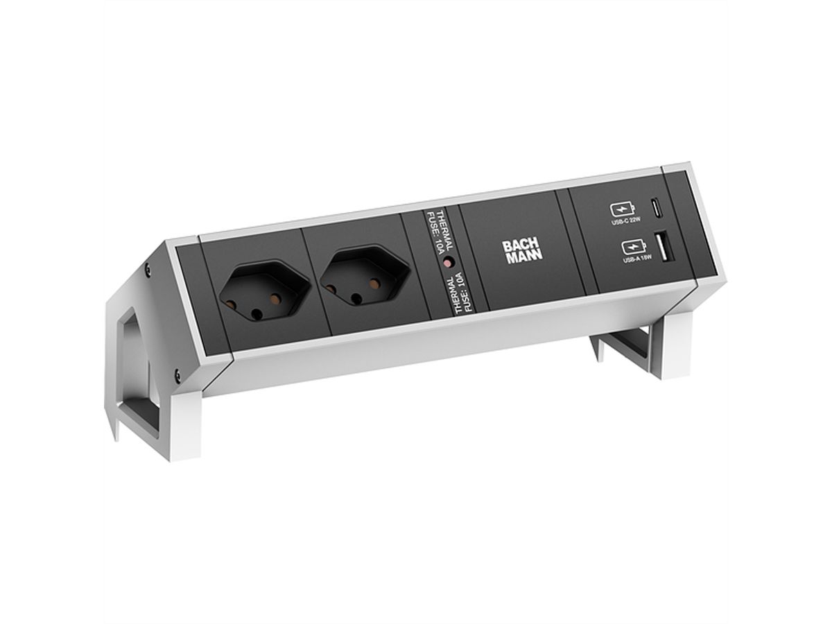 BACHMANN DESK2 2xCH 1xUSB A/C 22W, 0,2m GST18 INOX Schweiz
