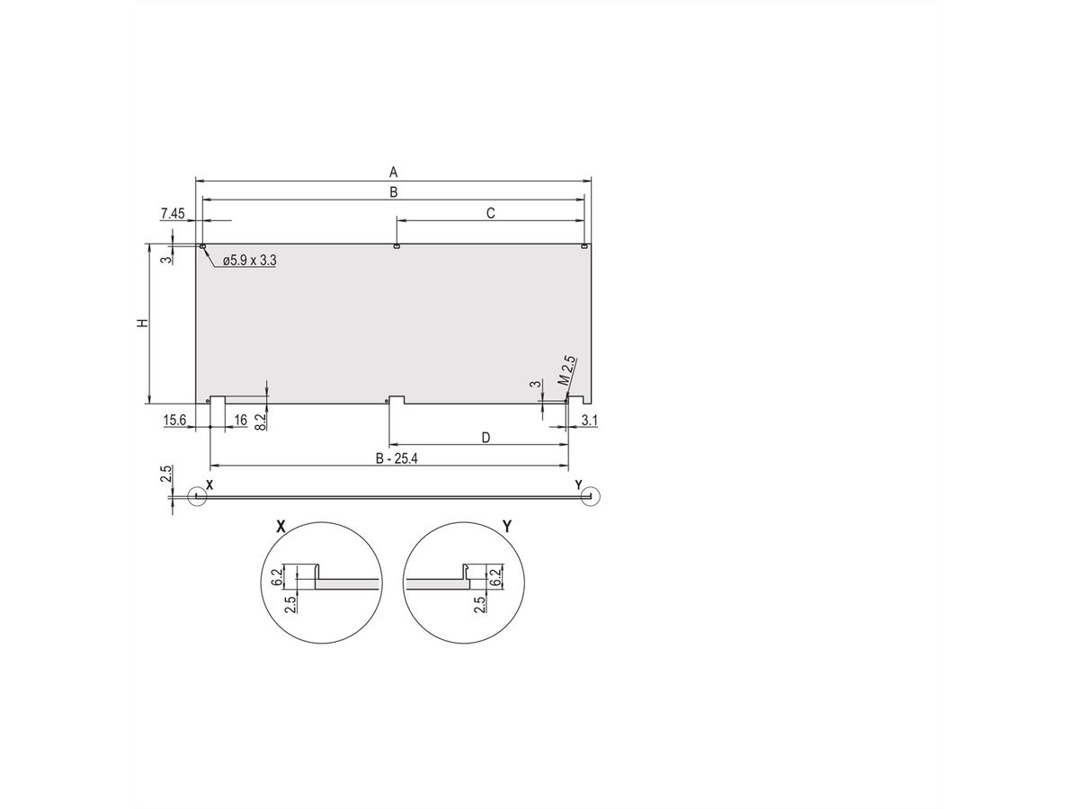 SCHROFF Kit de face avant, blindée, avec charnières en bas, 6 U, 42 HP, 2,5 mm, alu, anodisé avant, conducteur arrière