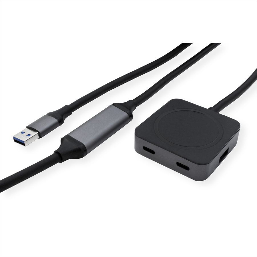 VALUE Hub USB 3.2 Gen1, 4 ports (2x A+ 2x C) avec câble prolongateur, noir, 10 m