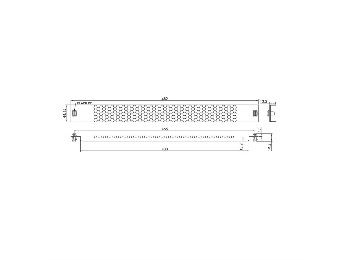 VALUE 19"-Belüftungsplatte Snap-in, 1 HE, RAL 9005 Tiefschwarz