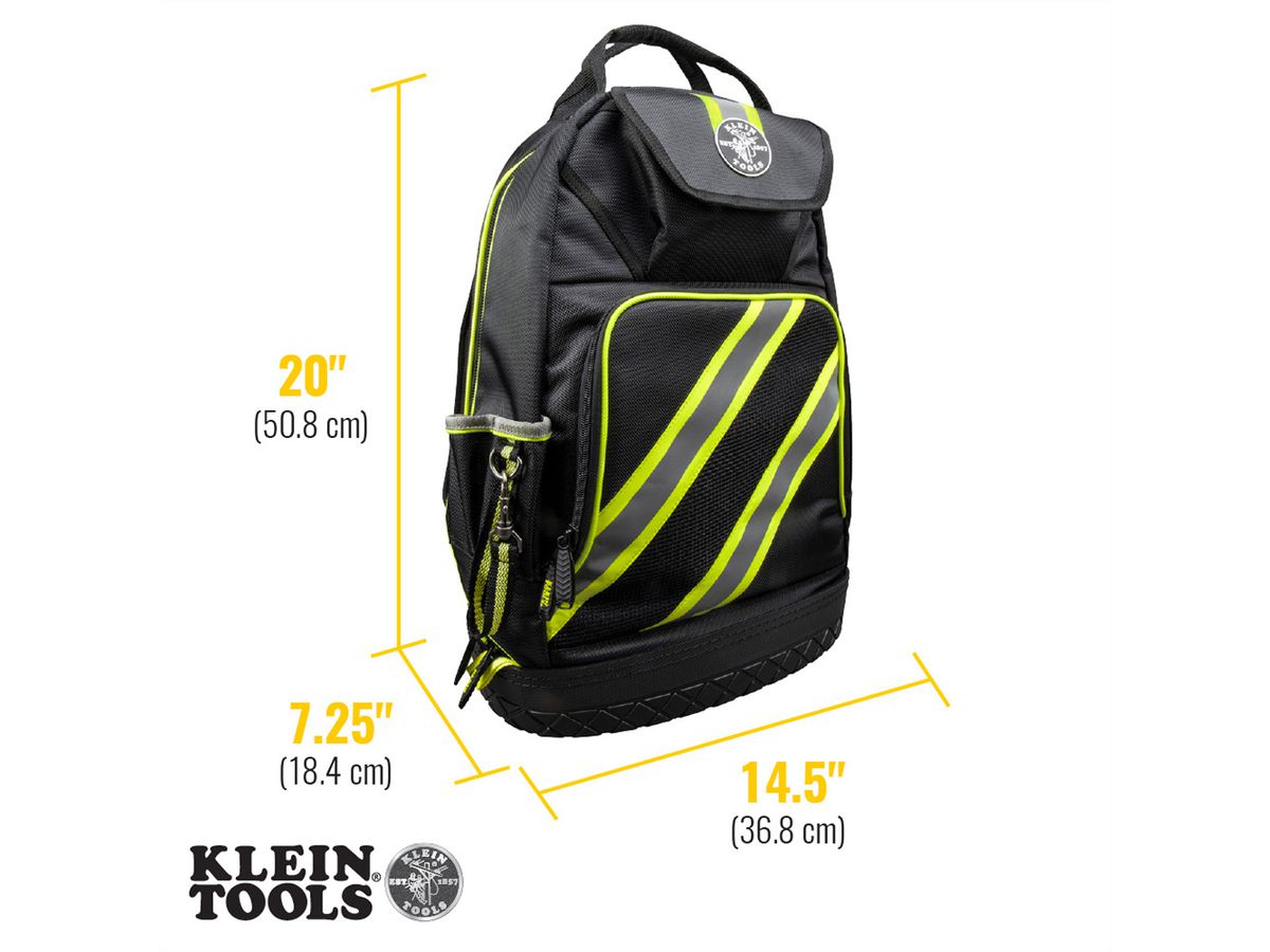 KLEIN TOOLS 55597 Tradesman Pro Rucksack, Neongelb/Schwarz mit Reflexstreifen