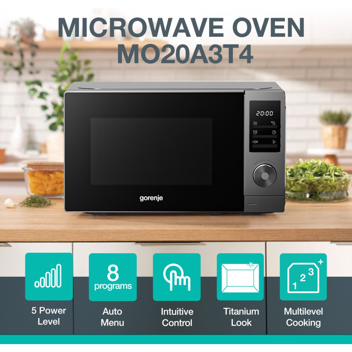 Gorenje Micro-ondes MO20A3T4, 700 W, 20 L