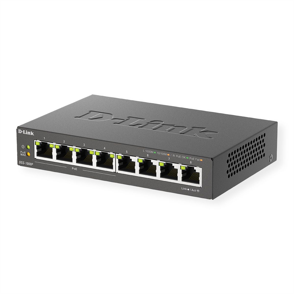 D-Link DGS-1008P 8-Port PoE Gigabit Desktop Switch - Switch - 8 ports