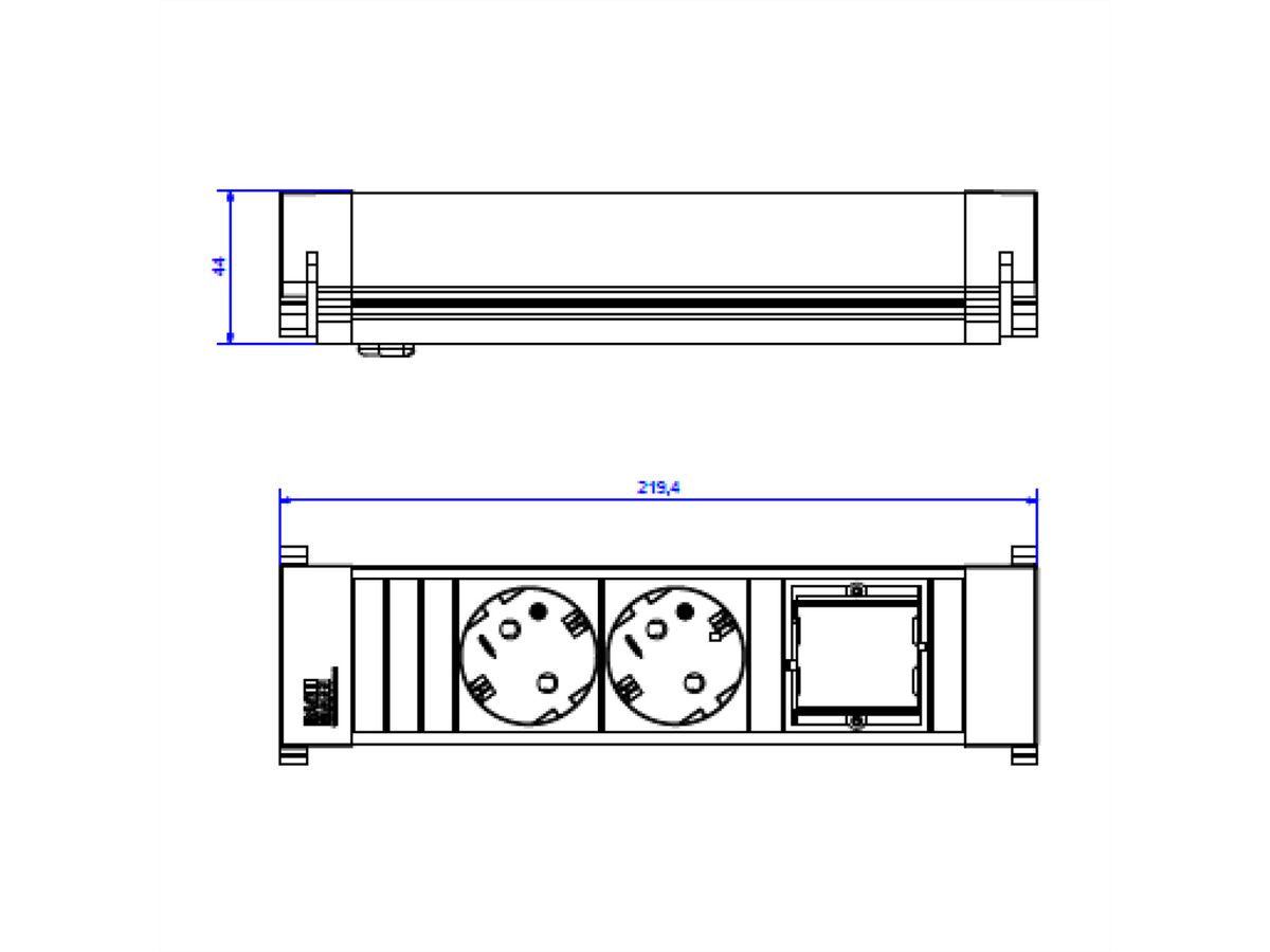 BACHMANN POWER FRAME 2xCEE7/3 1xCM, Kunststoffprofil 0,2m GST18