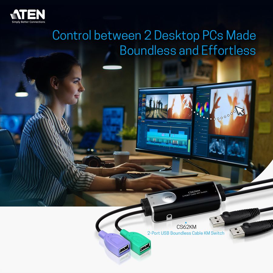 ATEN CS62KM 2-Port Boundless KM Switch