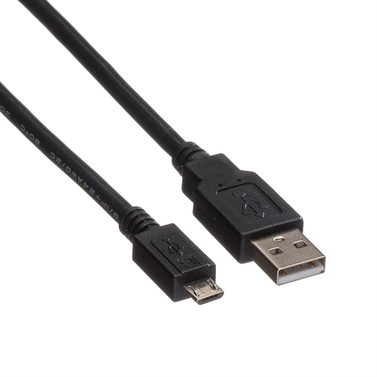 ROLINE USB 2.0 Kabel, USB A ST - Micro USB B ST, schwarz, 0,8 m