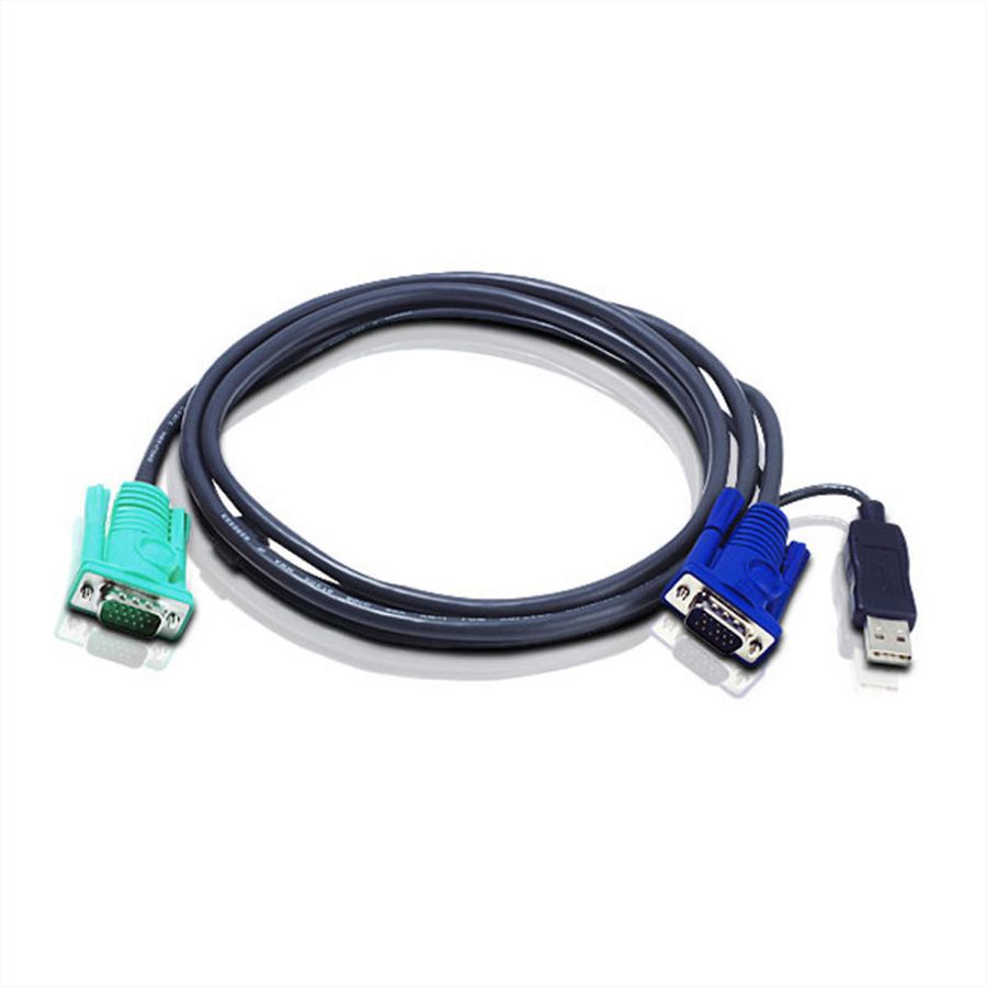 ATEN 2L-5202U Câble KVM VGA USB, noir, 1,8 m