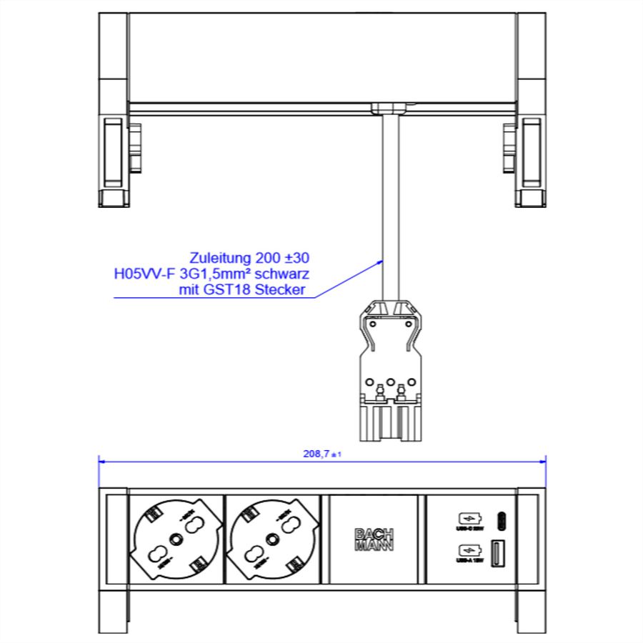 BACHMANN DESK2 2xP40 1xUSB A/C 22W, ITALIE