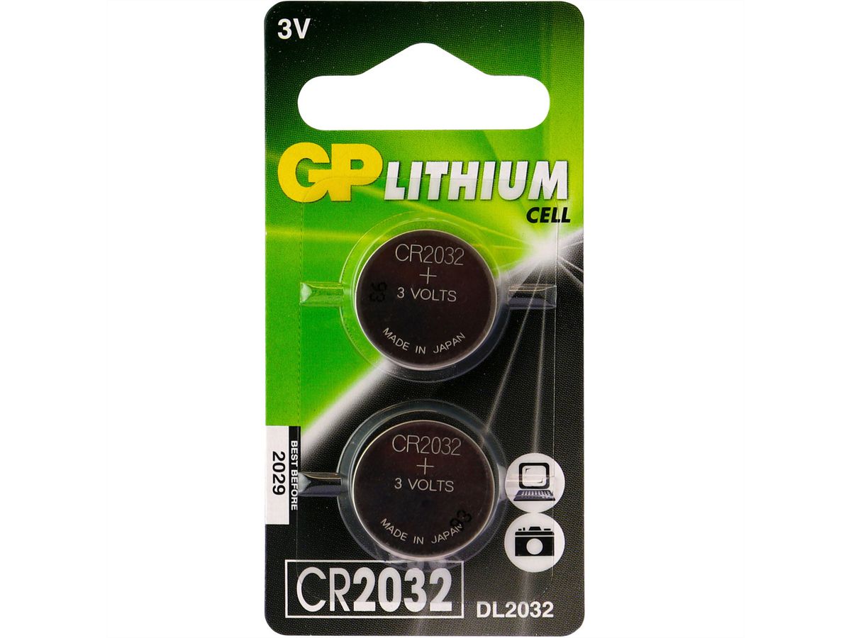 GP Batteries Knopfzelle CR2032, 3V, 2Stk., Lithium