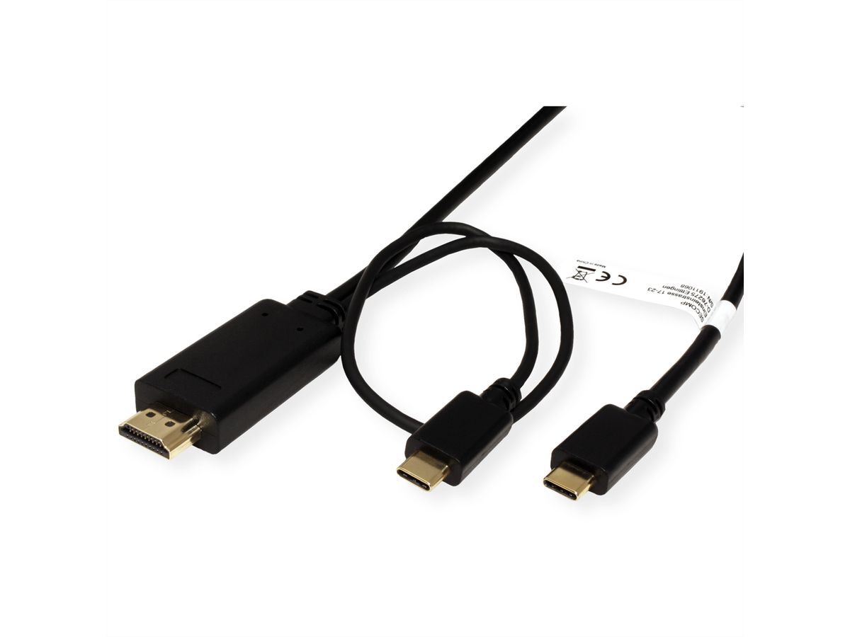 ROLINE Câble adaptateur type C - HDMI + USB C, M/M, 2 m
