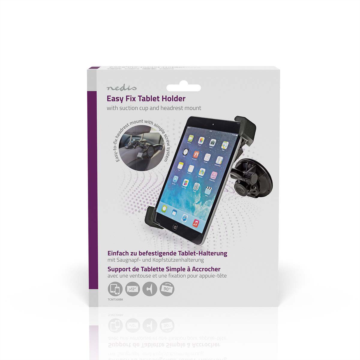 Support pour tablette de 12 pouces Nedis pour voiture, Fenêtre, appuie-tête, réglable