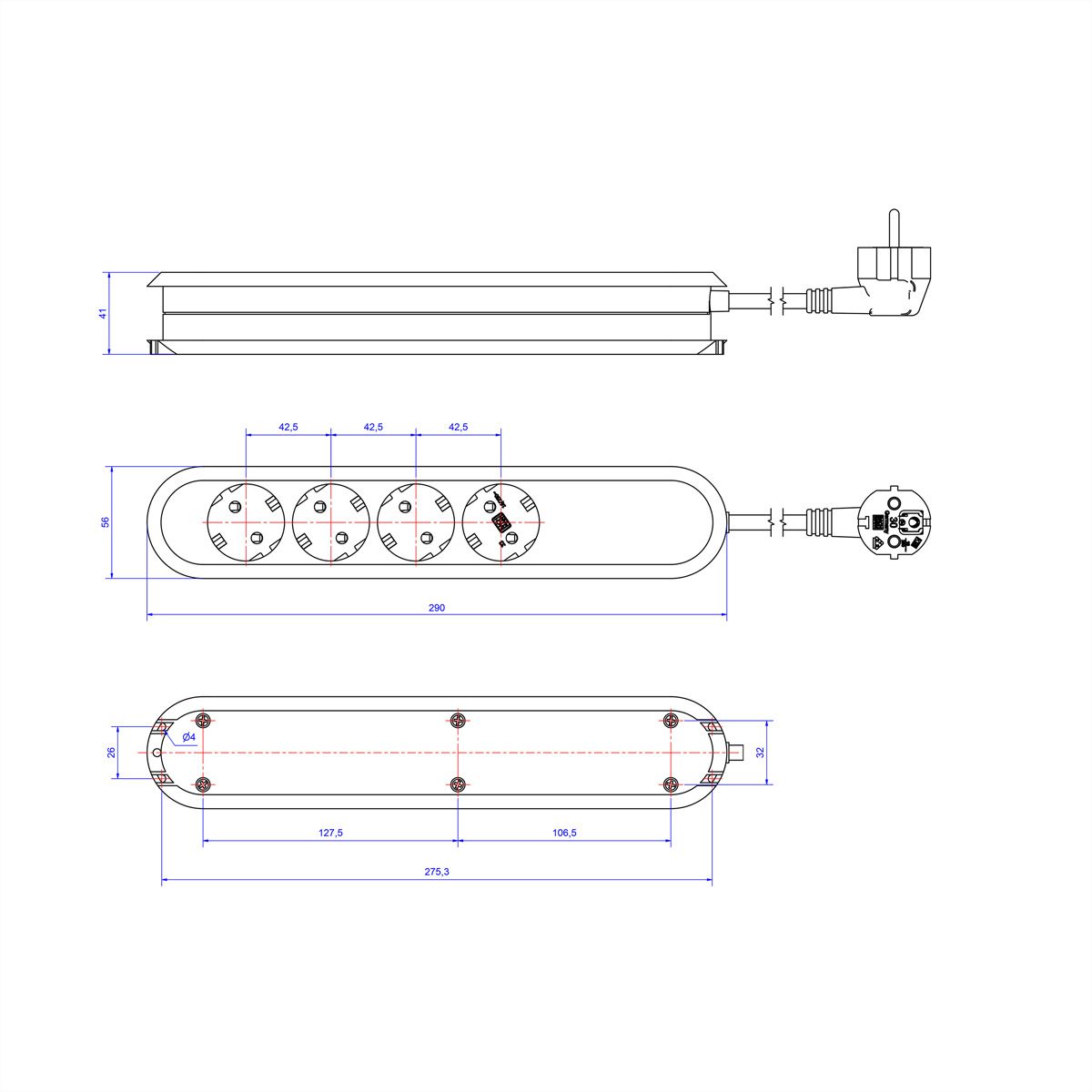 BACHMANN SMART Steckdosenleiste 4x Schutzkontakt, Schalter, weiß, 1,5 m