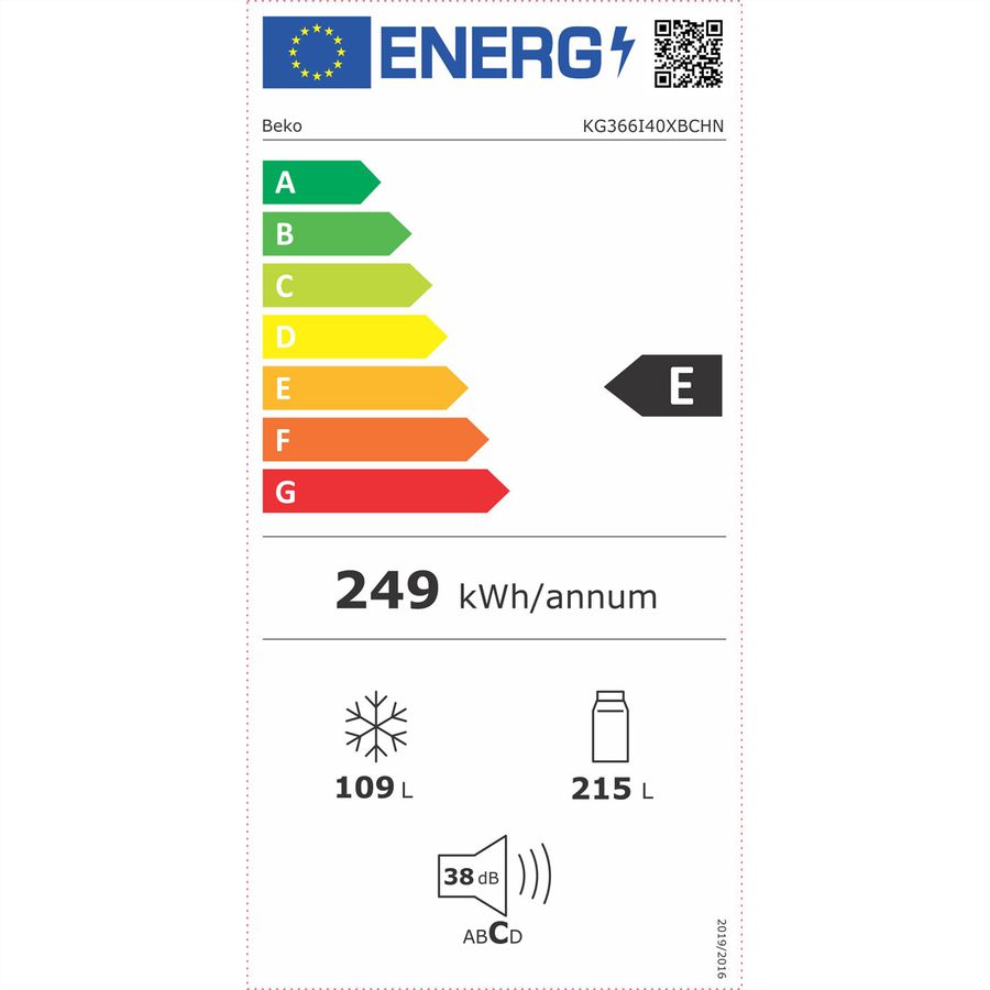 Beko Combinaison réfrigérateur-congé-, lateur, NoFrost, argent, KG366I40XB